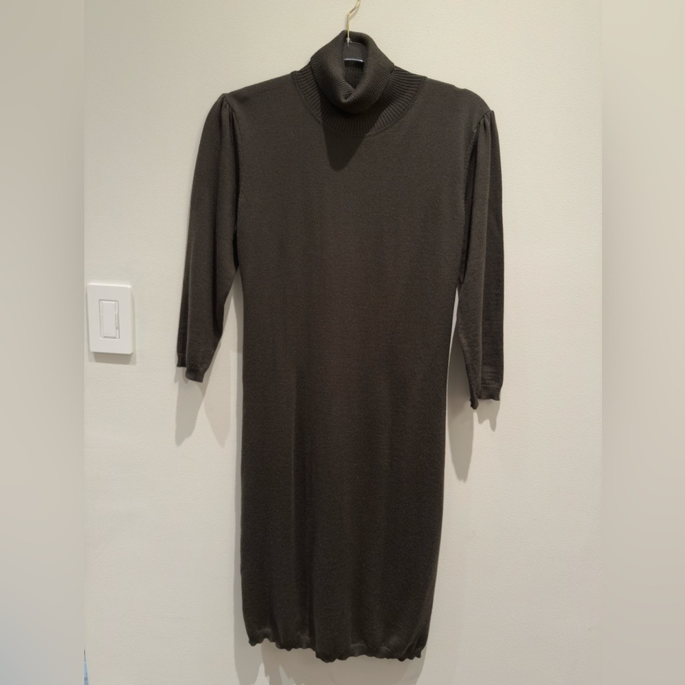 MaxMara Chocolate Brown Ribbed Knit Turtleneck Silk Panel Abitdo Dress Size M - Picture 1 of 7
